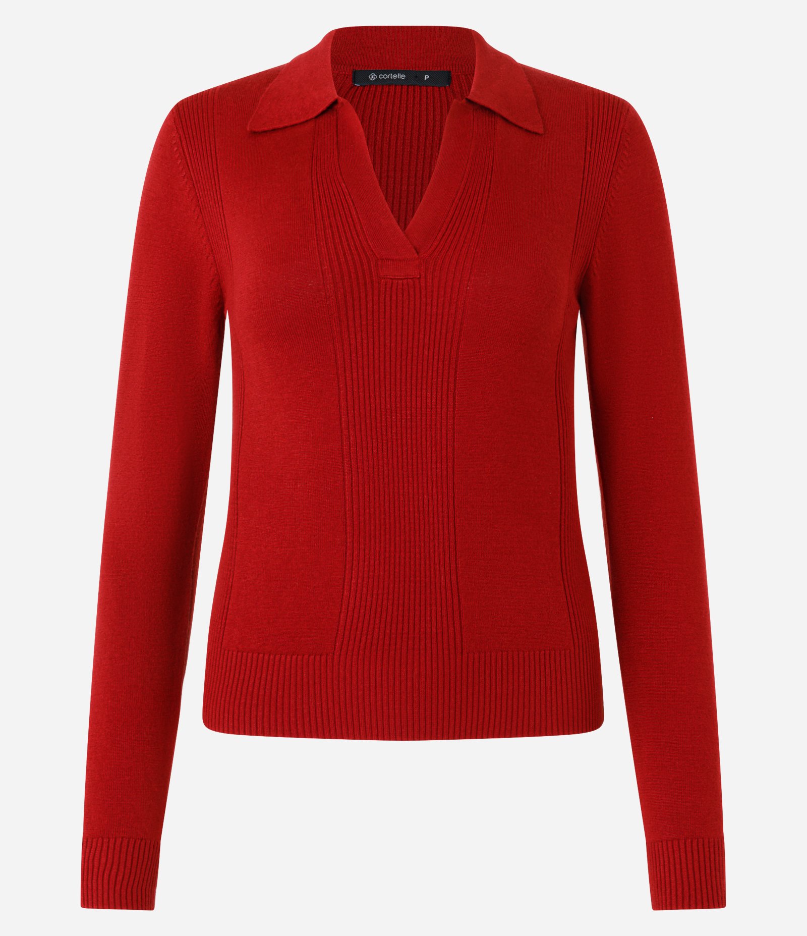 Blusa Manga Longa em Tricot com Gola Polo Vermelho 8