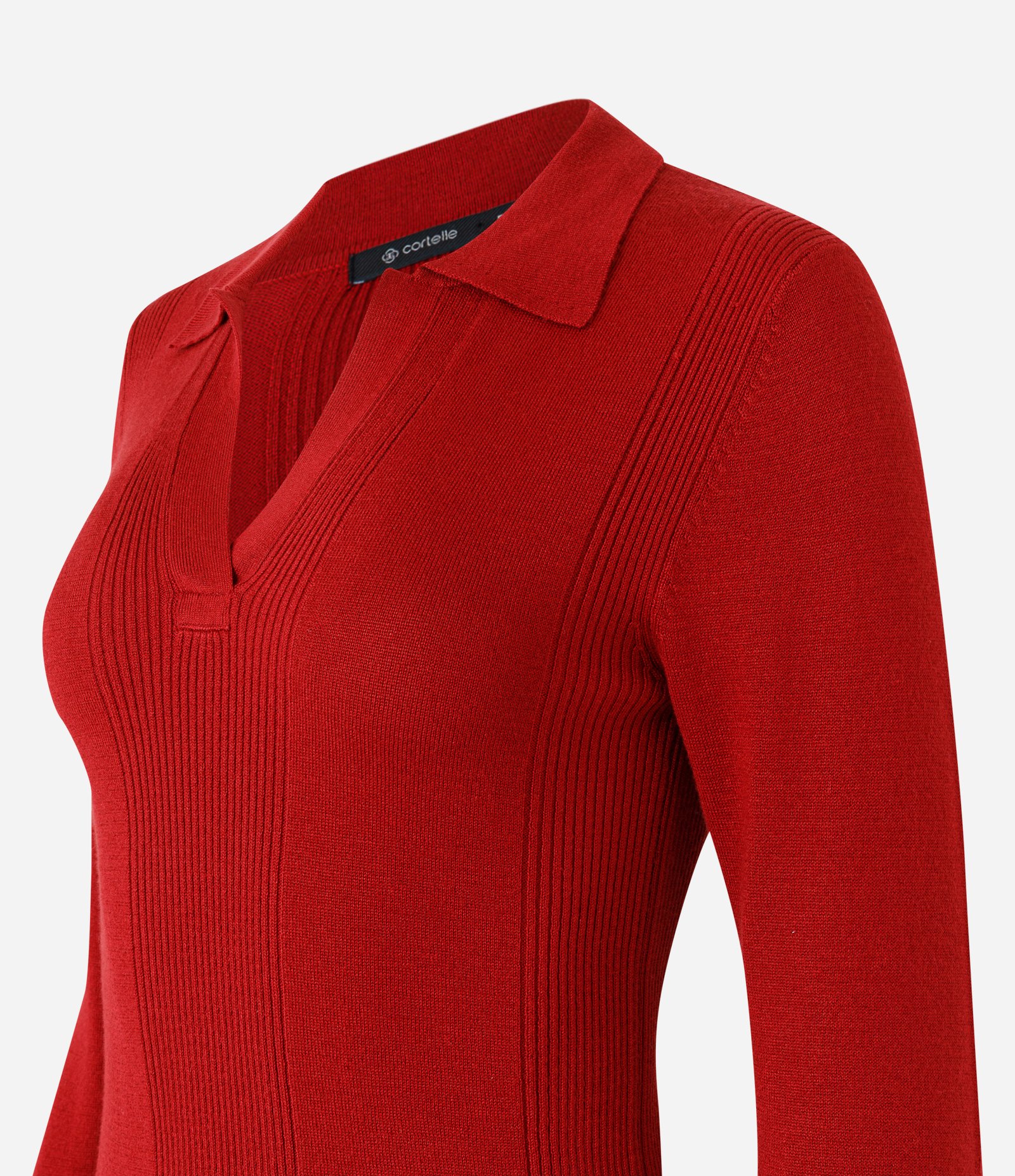 Blusa Manga Longa em Tricot com Gola Polo Vermelho 9