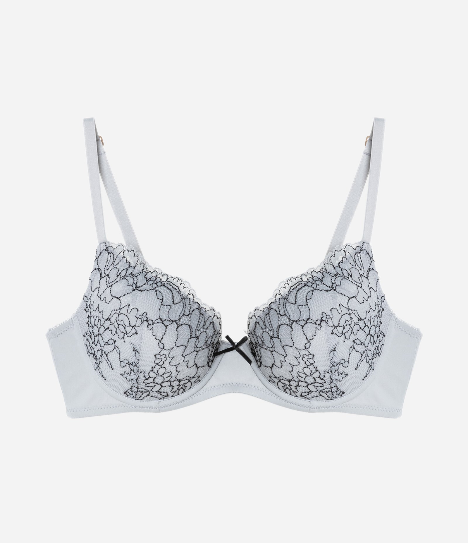 Sutiã Base com Bojo Oco em Renda Branco/Cinza 5