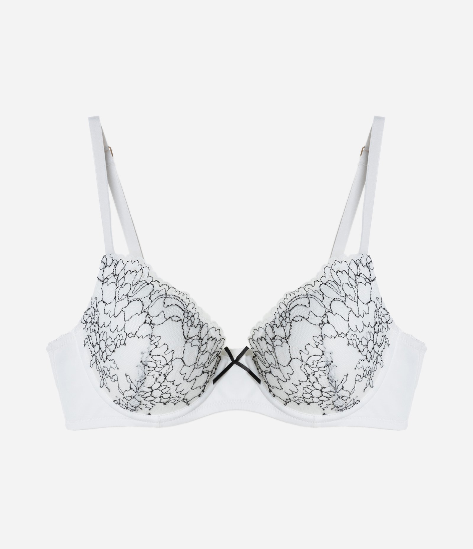 Sutiã Base com Bojo Oco em Renda Branco/Preto 5
