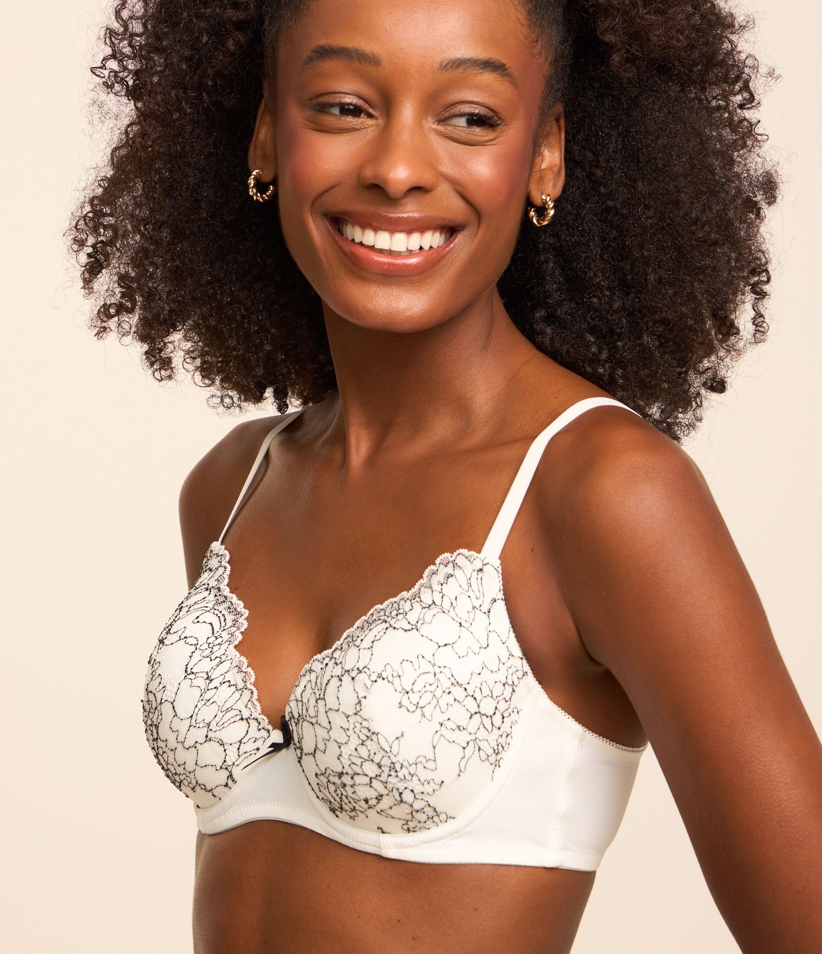 Sutiã Base com Bojo Oco em Renda Branco/Preto 4