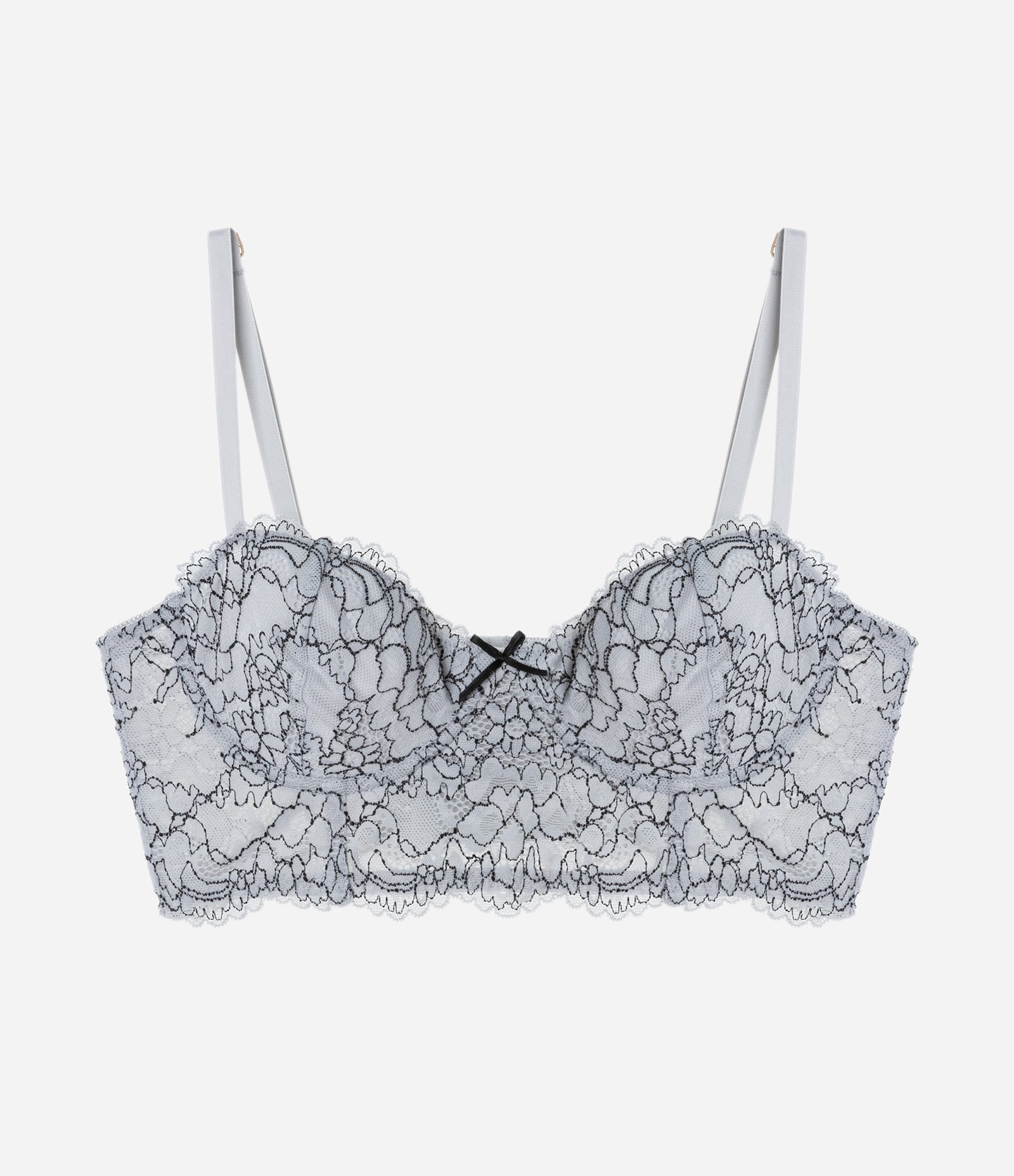 Sutiã Alongado Sem Bojo Com Renda Bicolor Cinza 5