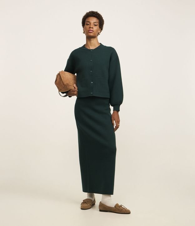 Blusão em Tricot com Bolsos e Botões