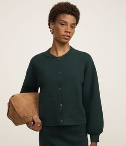 Blusão em Tricot com Bolsos e Botões