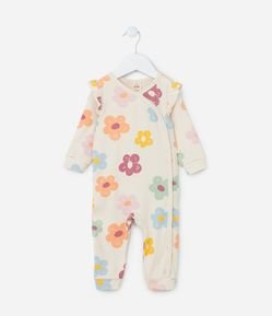 Macacão Infantil Canelado Estampa Floral com Botões