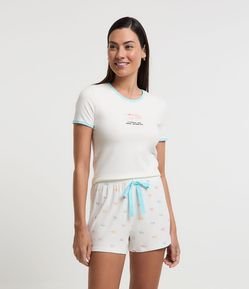 Pijama Short Doll Curto em Algodão e Estampa Camarões
