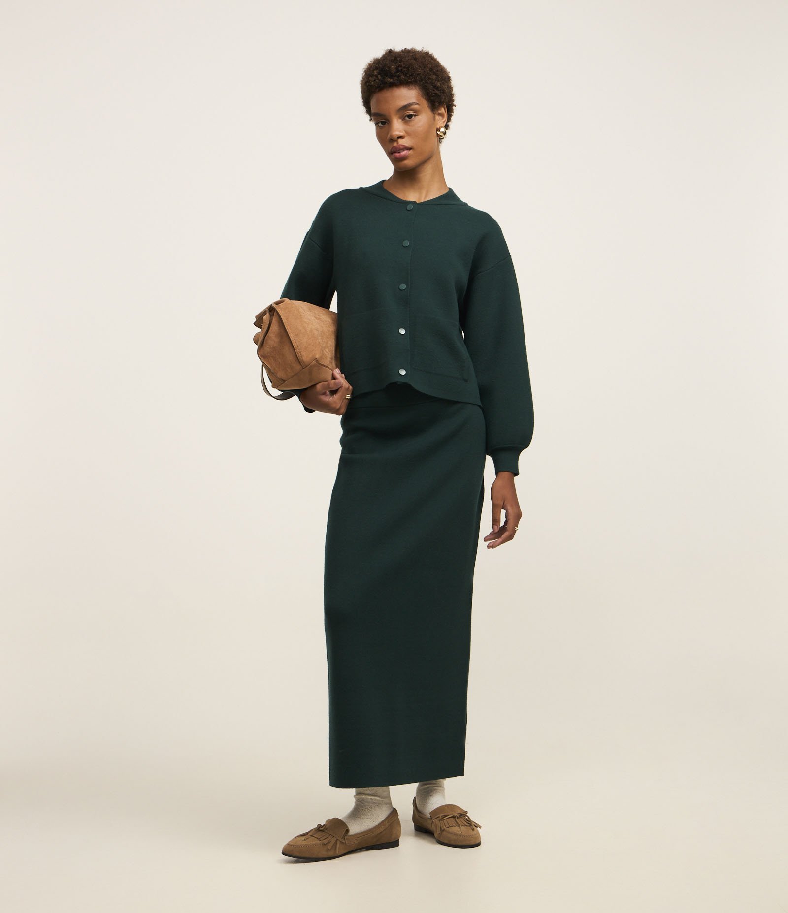 Saia Midi em Tricô com Textura Verde 1