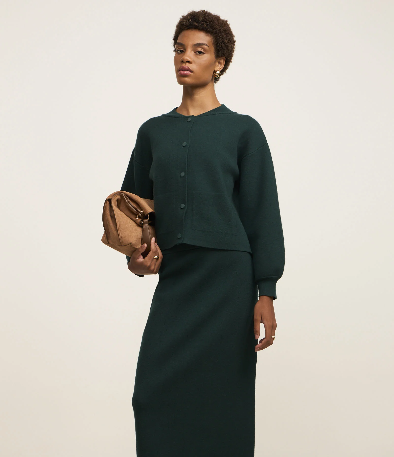 Saia Midi em Tricô com Textura Verde 2