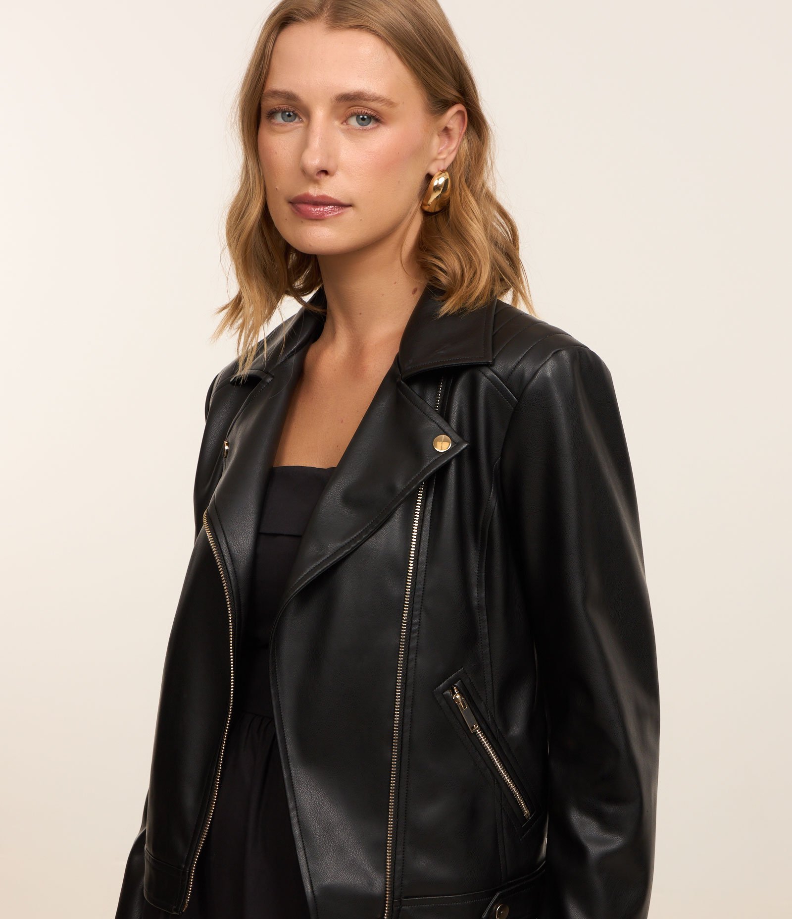 Jaqueta Biker em PU com Ponto Roma na Manga Preto 4