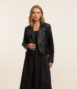 Jaqueta Biker em PU com Ponto Roma na Manga