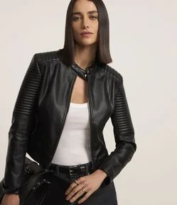 Jaqueta em PU com Detalhe de Ponto Roma
