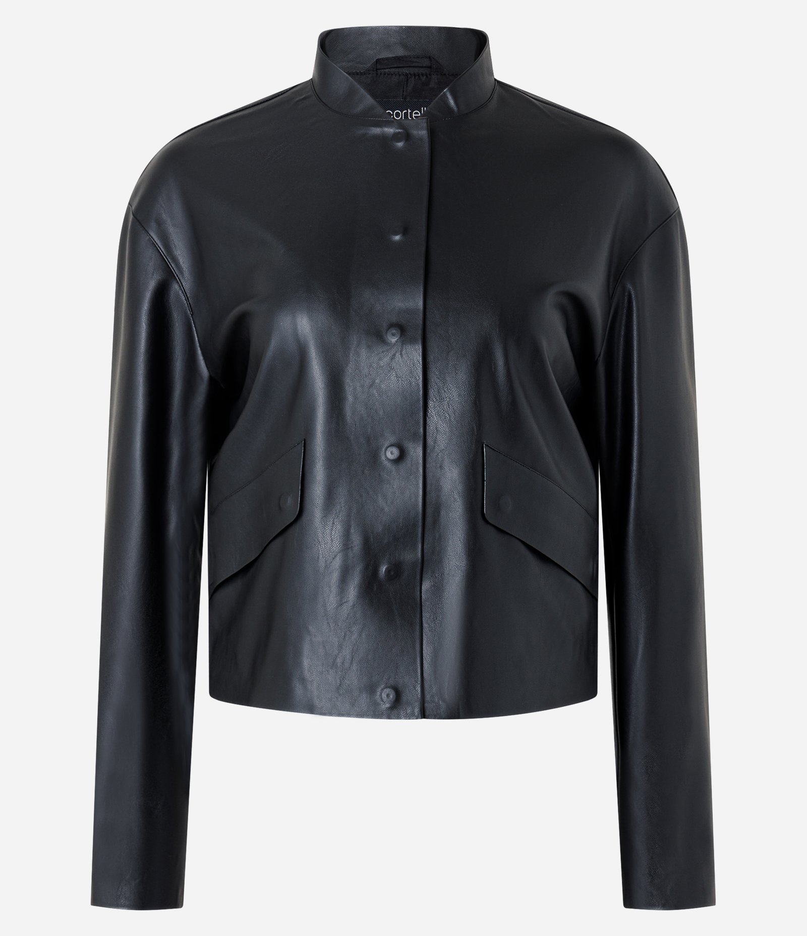 Jaqueta em PU com Bolsos Lapela e Abotoamento Preto 7