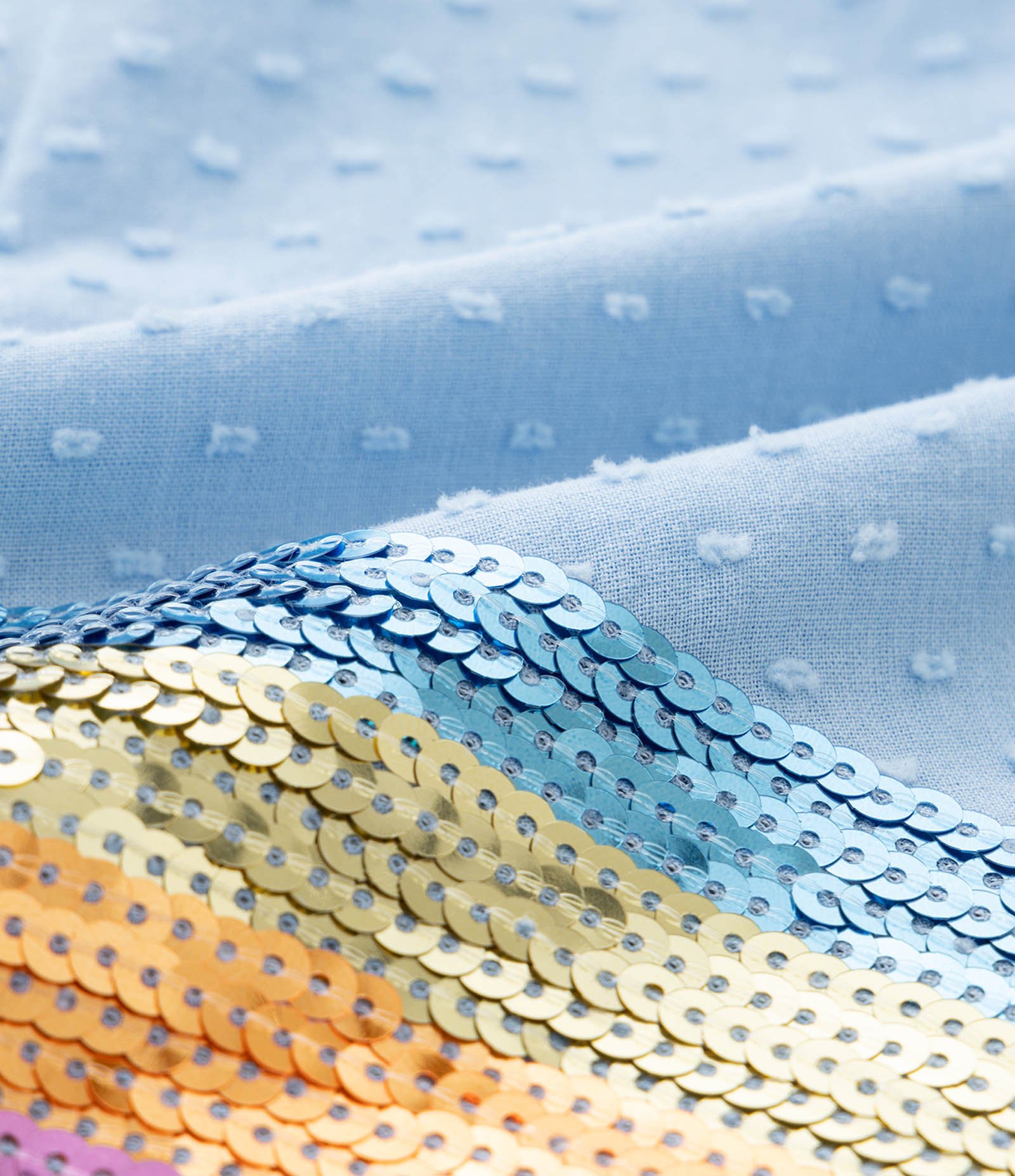 Vestido Infantil em Tricoline com Bordado de Arco Iris em Paetê - Tam 1 a 5 Anos Azul 3