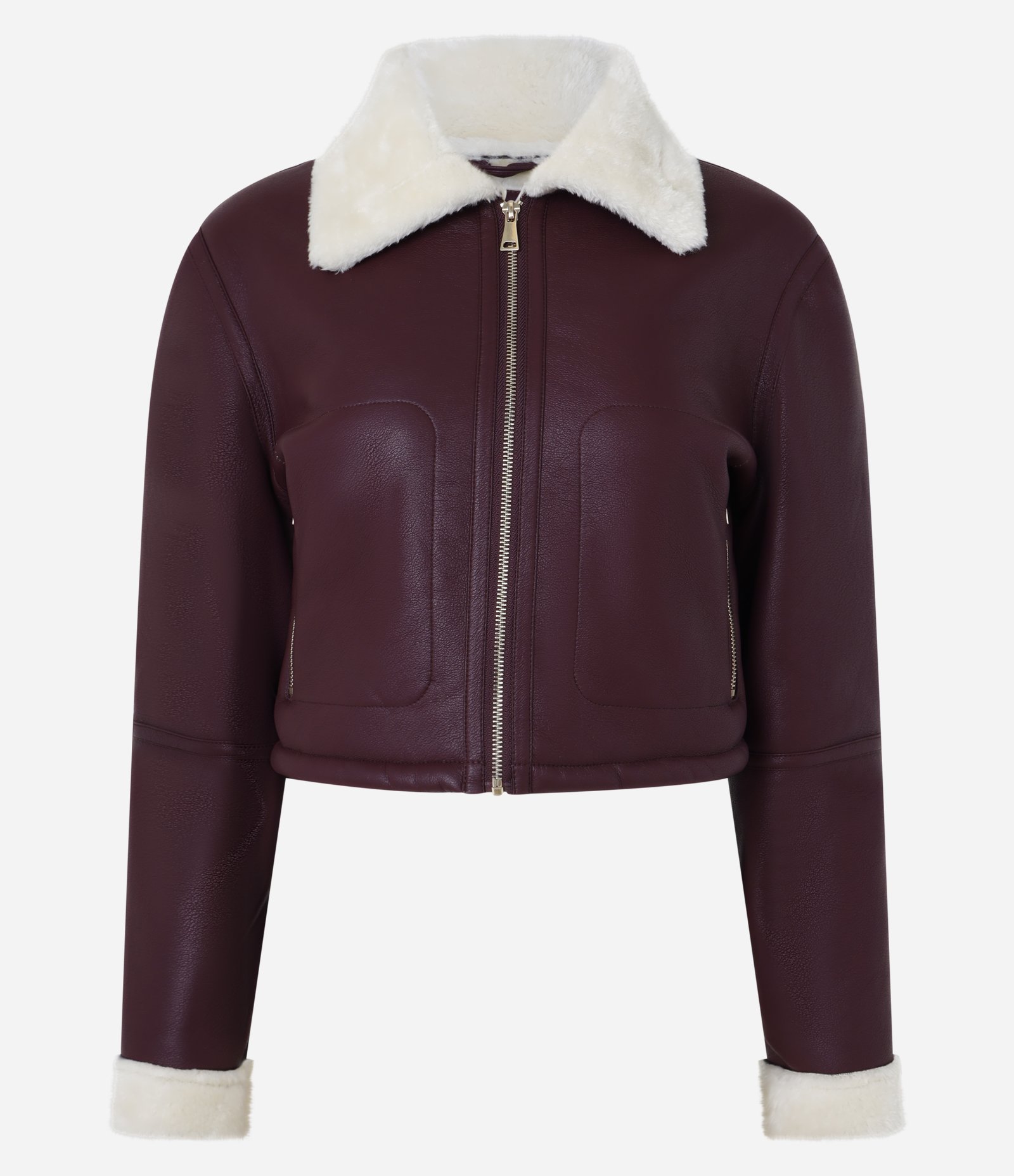 Jaqueta em Material Sintético com Gola e Mangas Contrastantes Vinho 5