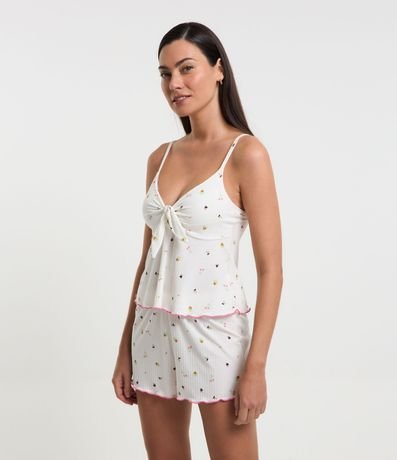 Pijama Short Doll Alcinha em Ribana com Texturas e Estampa Frutinhas Pijama Short Doll Alcinha em Ribana com Texturas e Estampa Frutinhas