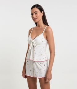 Pijama Short Doll Alcinha em Ribana com Texturas e Estampa Frutinhas