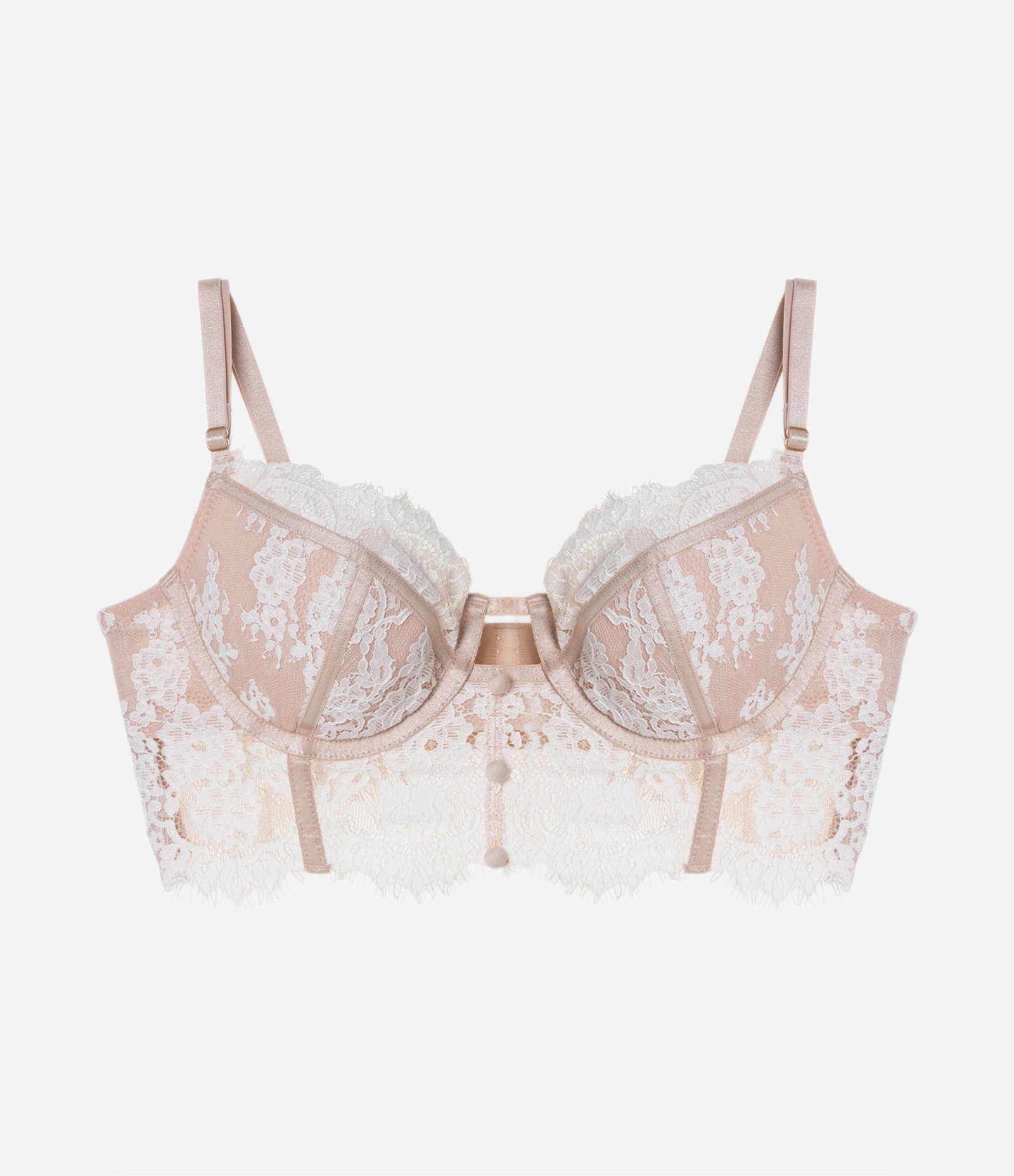 Sutiã Alongado com Bojo Oco em Renda Floral Bege 5