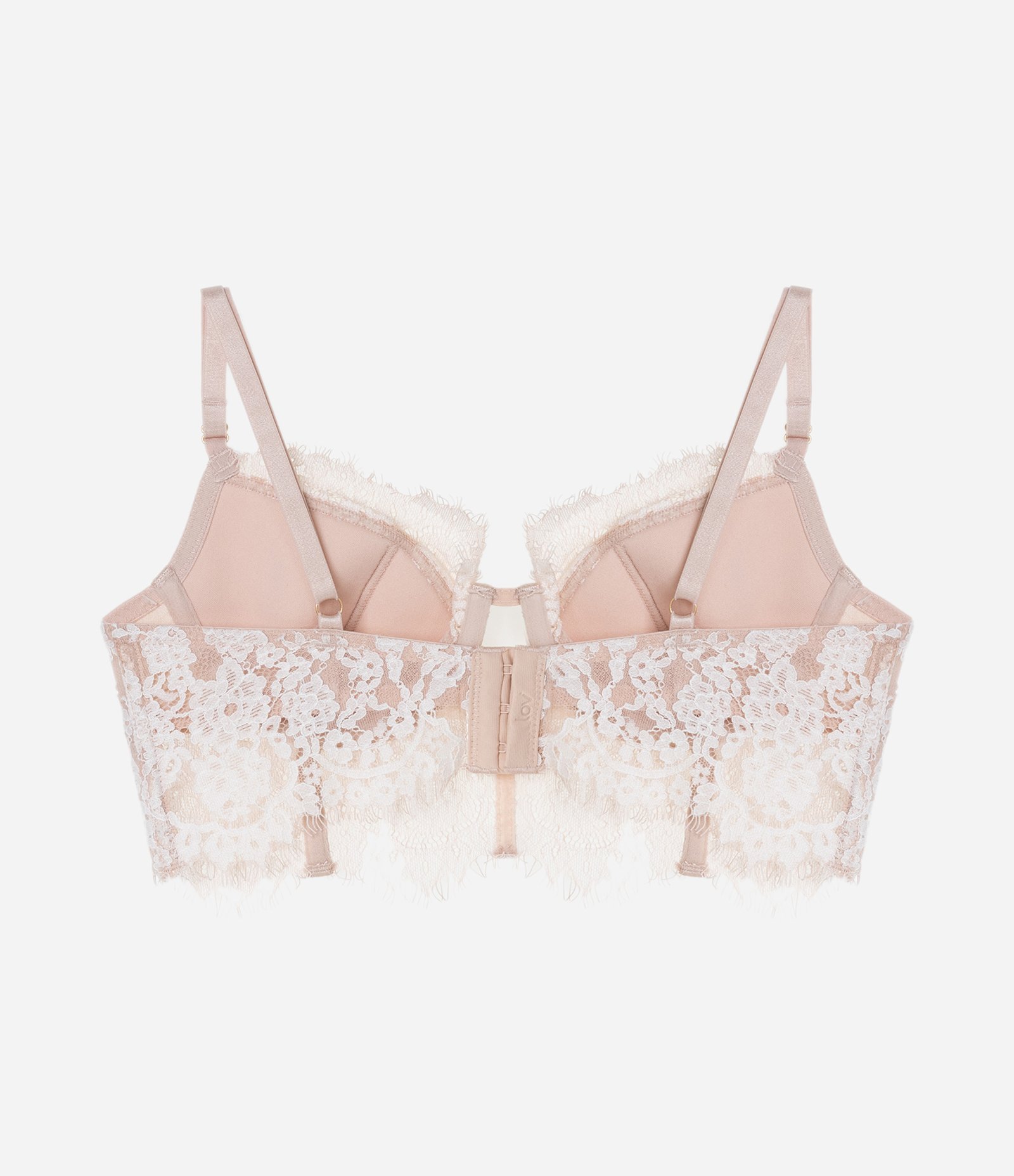 Sutiã Alongado com Bojo Oco em Renda Floral Bege 6