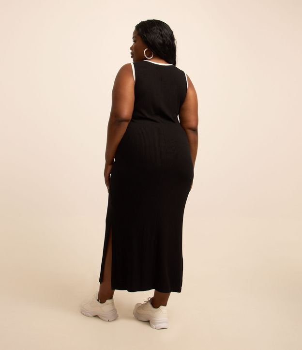 Vestido Midi Tubinho em Ribana com Gola Contrastante Curve & Plus Size