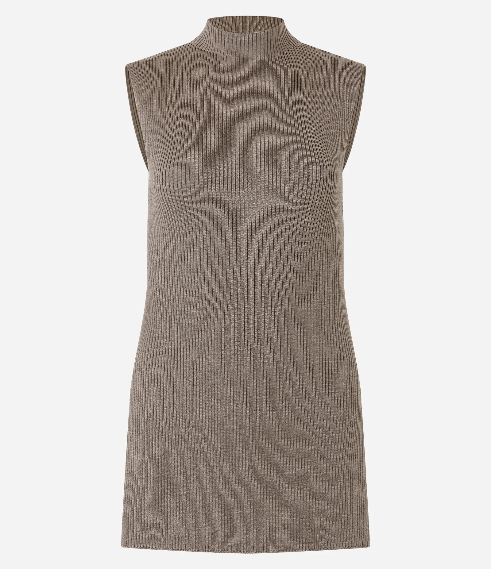 Blusa Alongada em Tricô Canelado com Gola Alta Marrom 1