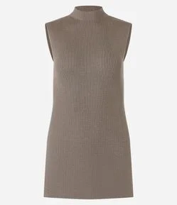 Blusa Alongada em Tricô Canelado com Gola Alta
