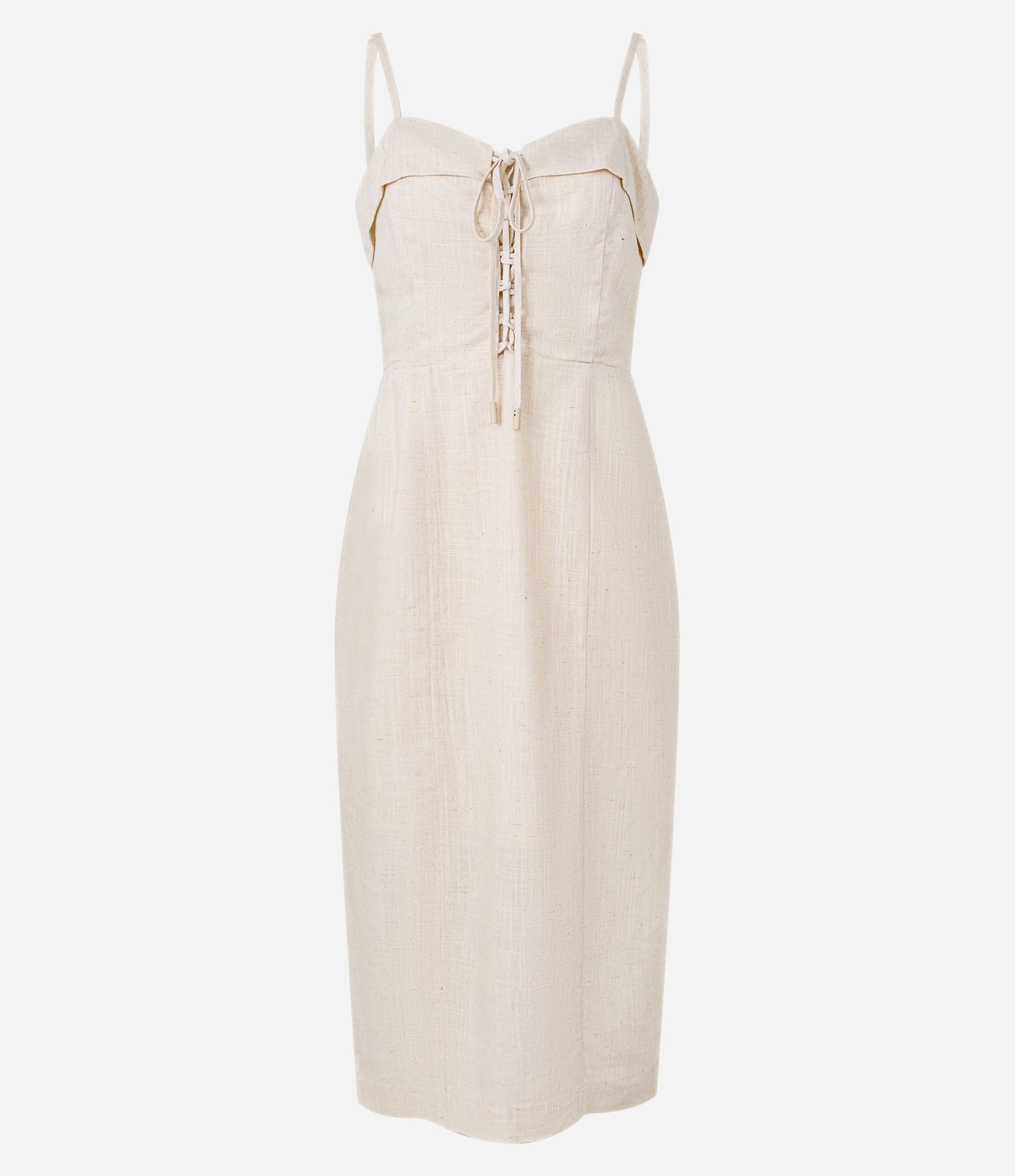 Vestido Reto Midi em Viscolinho com Decote Coração Dobrado Off White 6