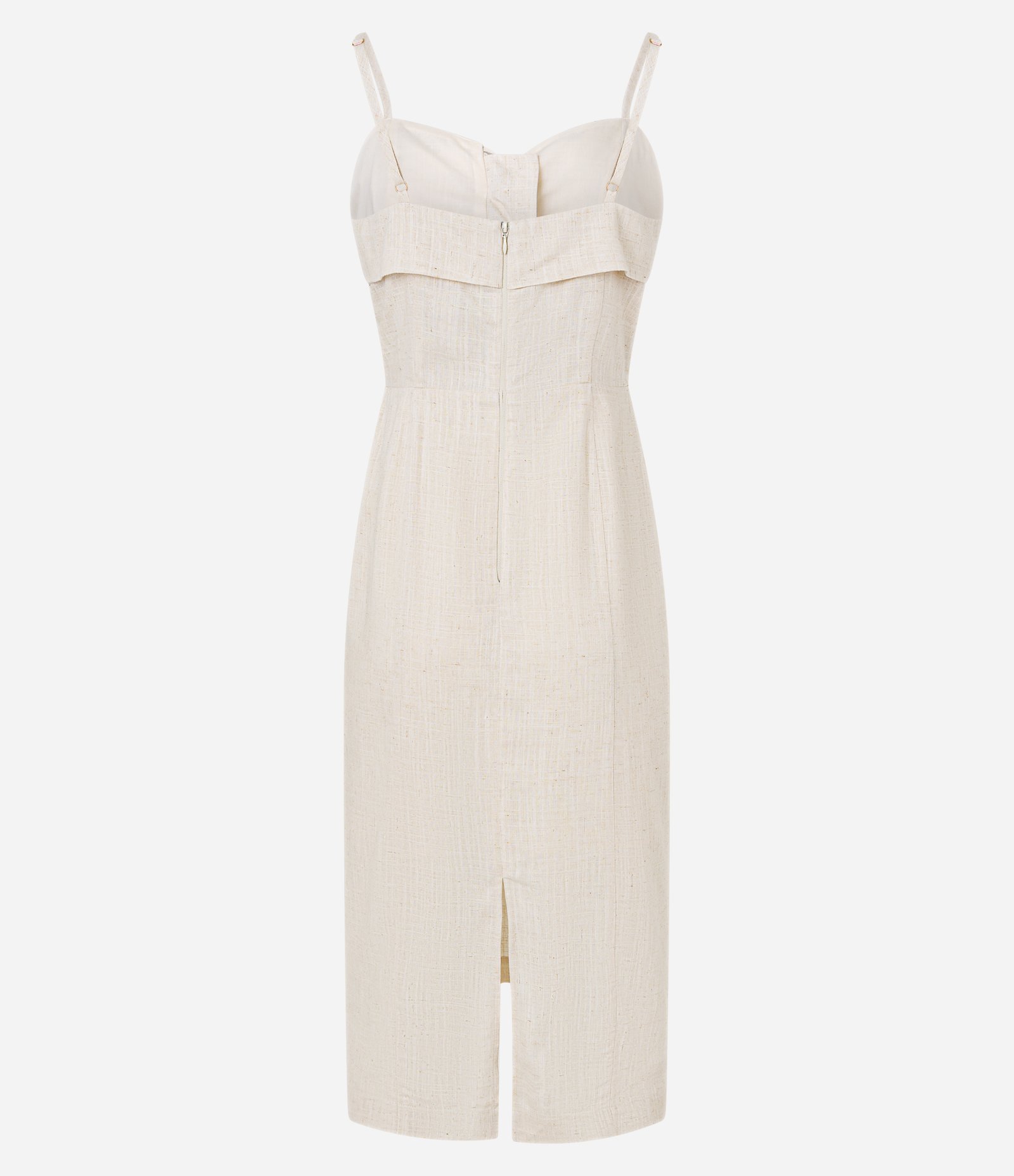 Vestido Reto Midi em Viscolinho com Decote Coração Dobrado Off White 7