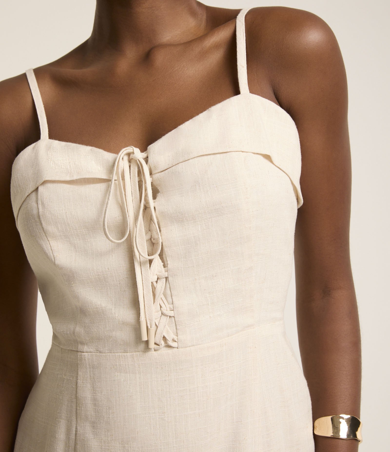 Vestido Reto Midi em Viscolinho com Decote Coração Dobrado Off White 3