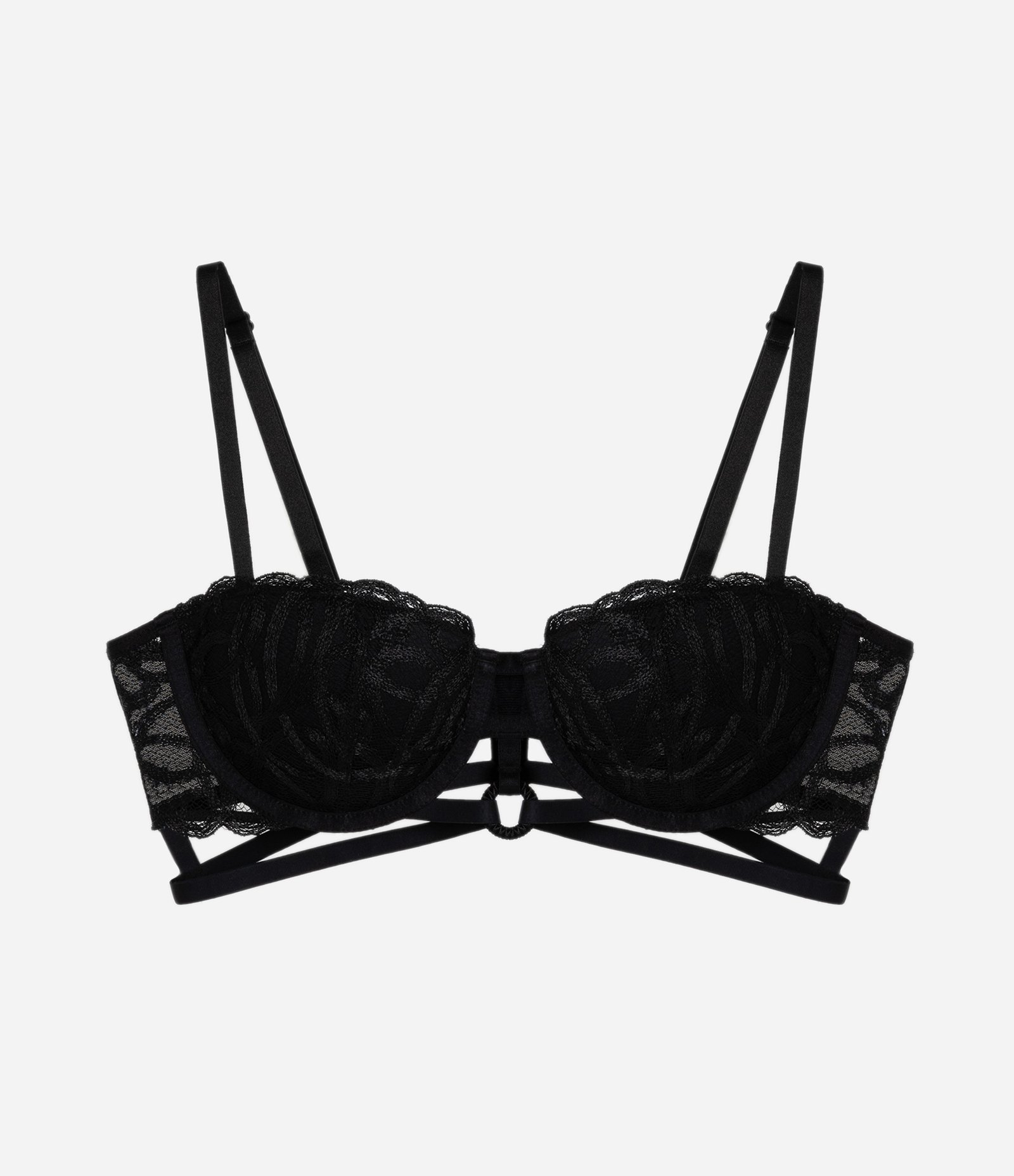 Sutiã Base com Bojo Oco e Tule Bordado Preto 4