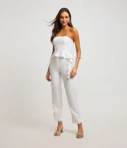 Calça Cenoura em Crepe com Detalhes Franzidos e Cós Elástico