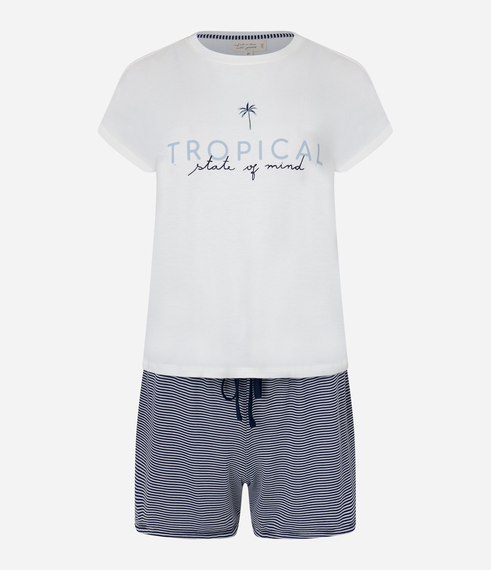 Pijama Short Doll em Viscose com Estampa de Listras Branco Neve/Azul 5