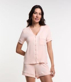 Pijama Americano em Viscose com Viés Contrastante e Bolsinho no Peito