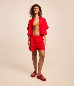 Camisa Curta em Viscose e Linho com Bolso