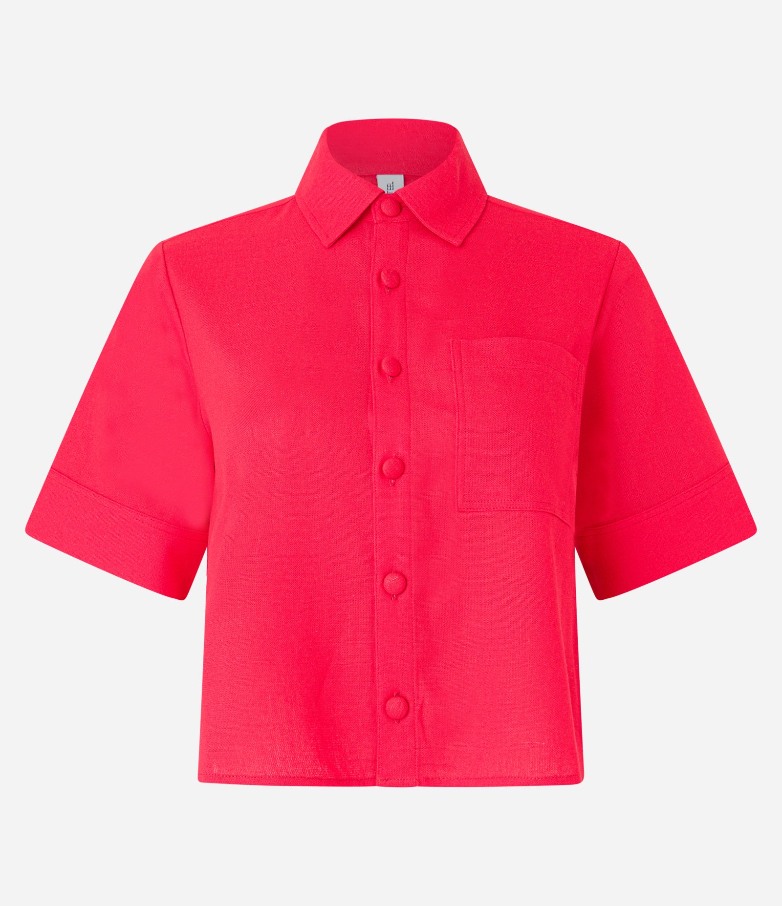 Camisa Curta em Viscose e Linho com Bolso Vermelho 5