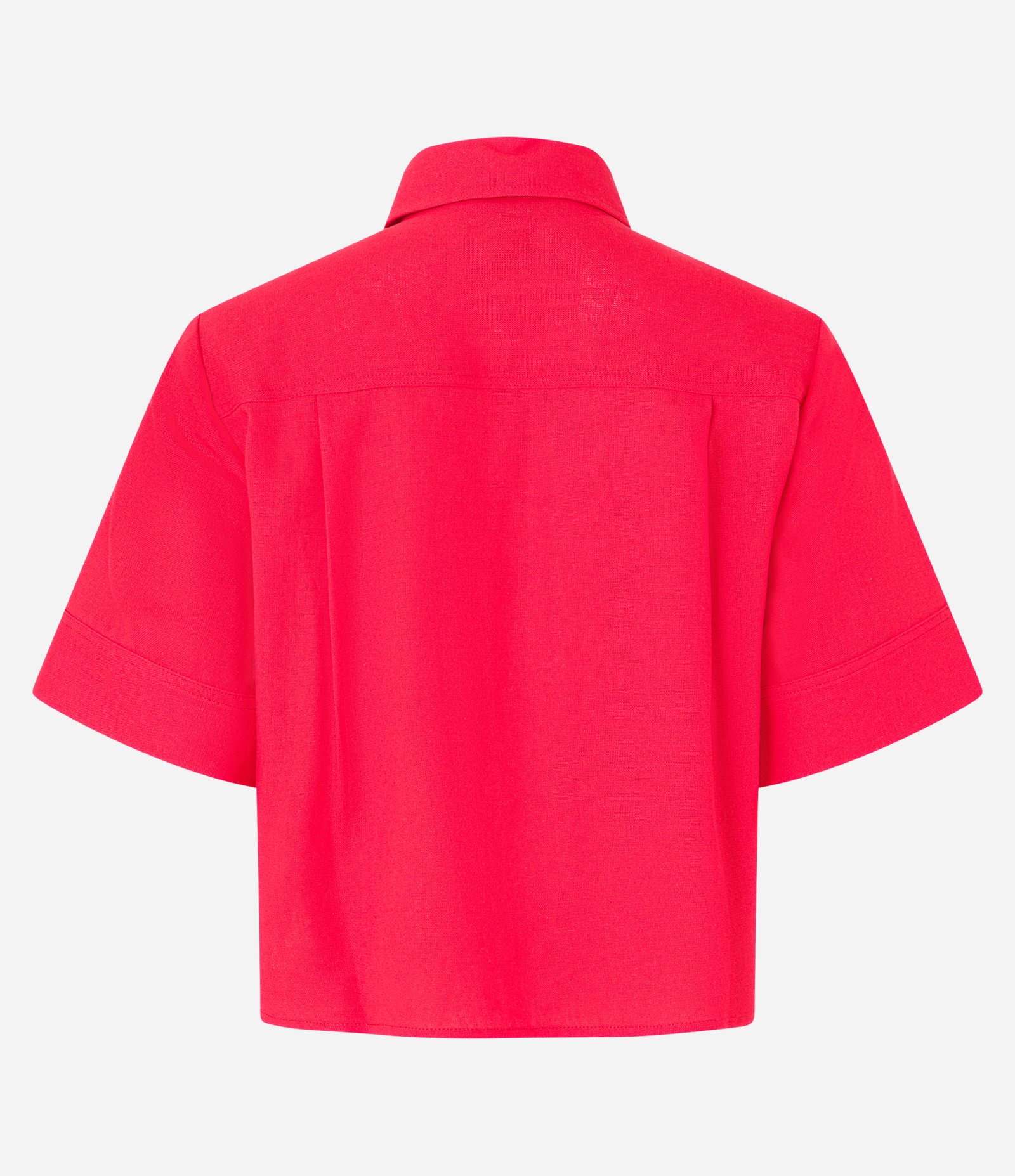 Camisa Curta em Viscose e Linho com Bolso Vermelho 6
