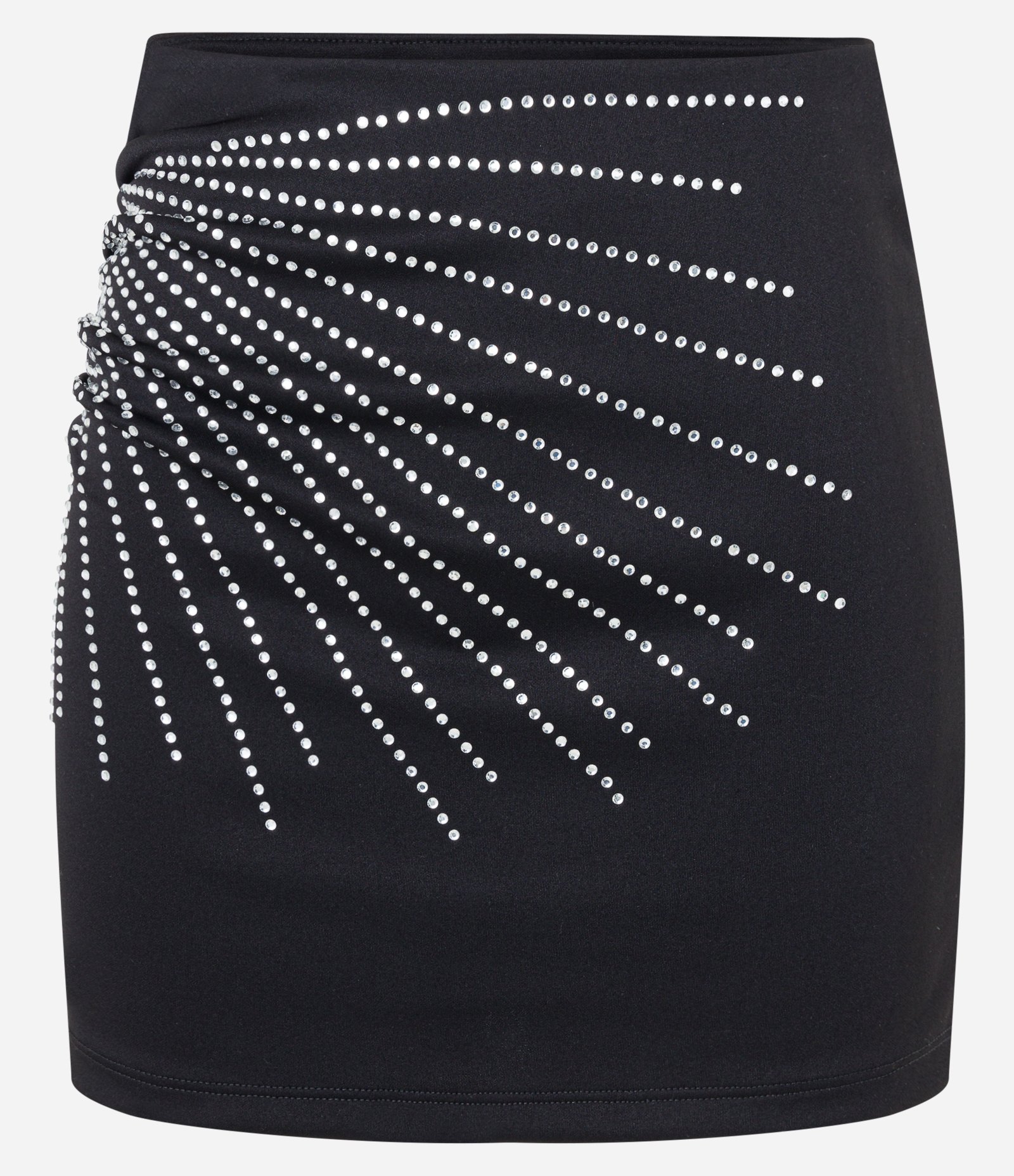 Saia Curto em Crepe com Franzidos e Pedras com Brilho Preto 4