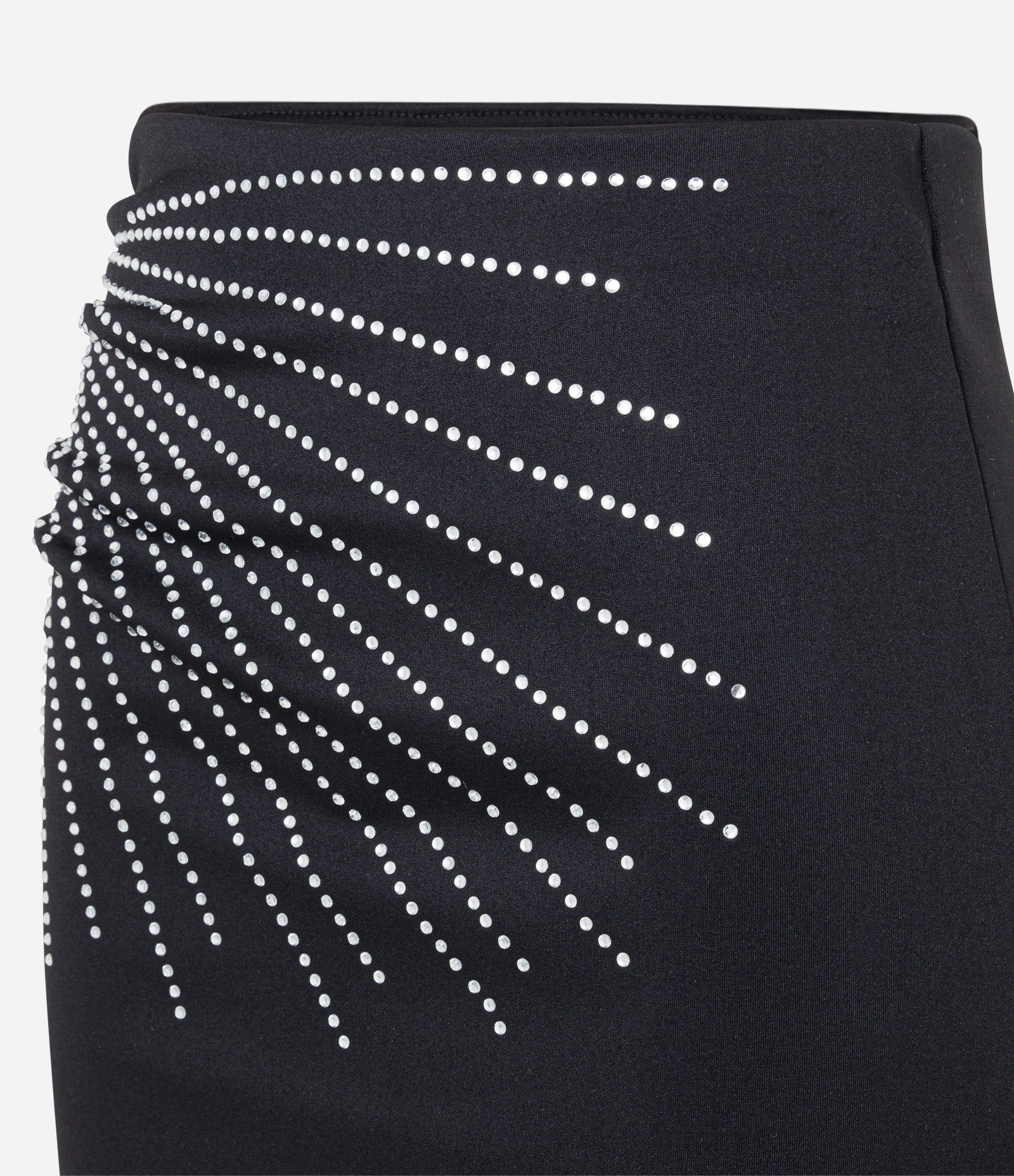 Saia Curto em Crepe com Franzidos e Pedras com Brilho Preto 5