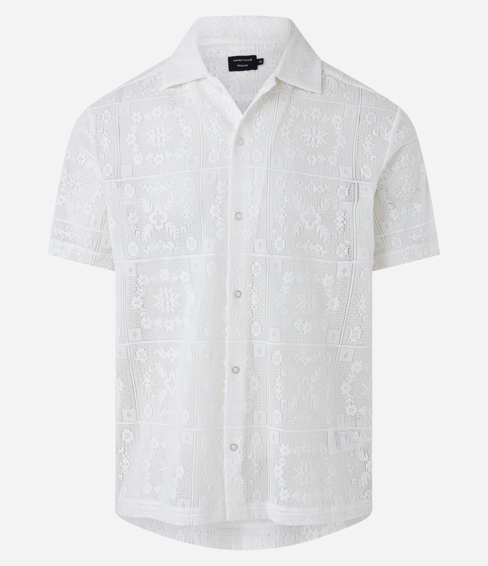 Camisa Regular em Algodão com Textura Rendada Branco 6