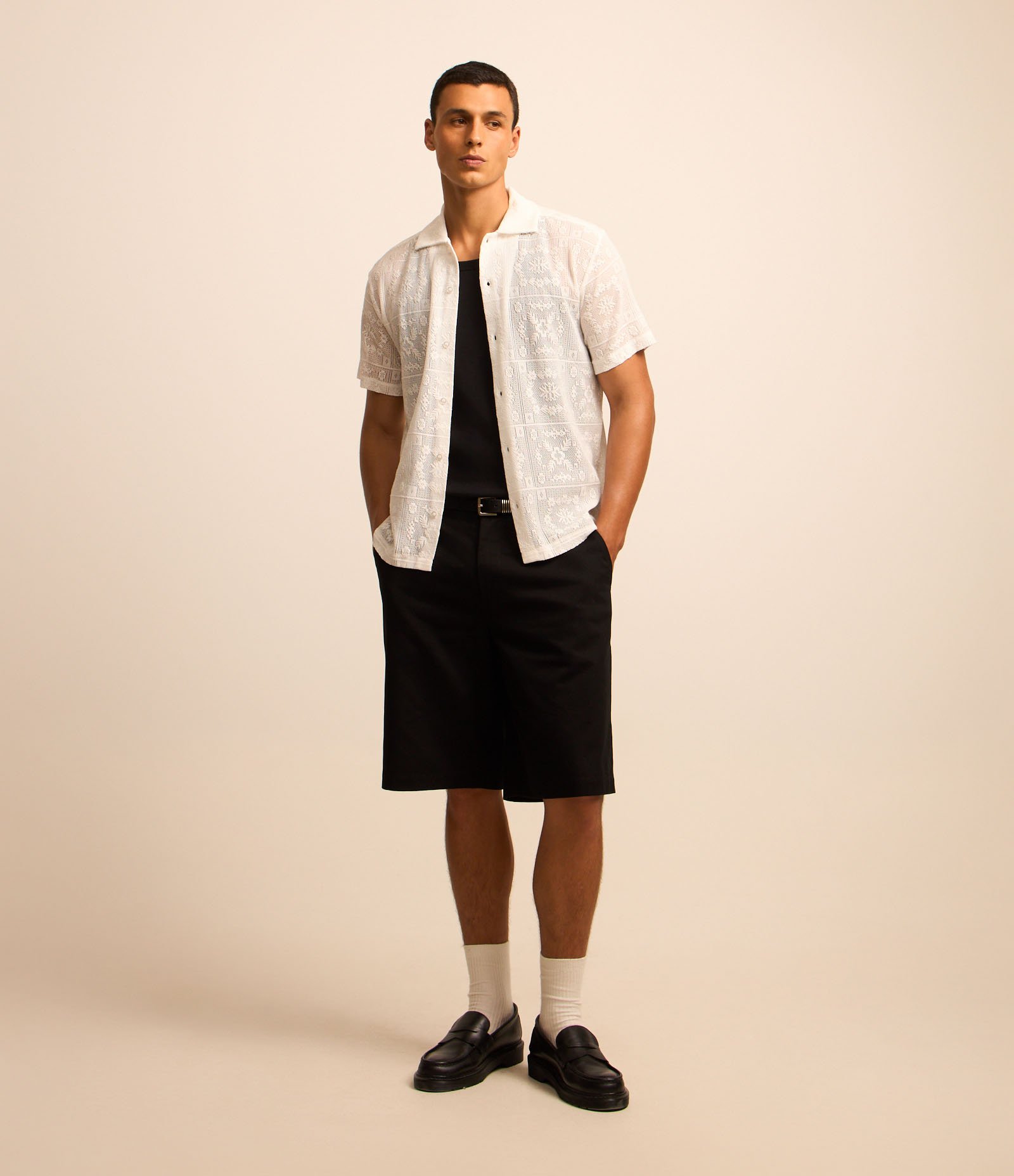 Camisa Regular em Algodão com Textura Rendada Branco 2