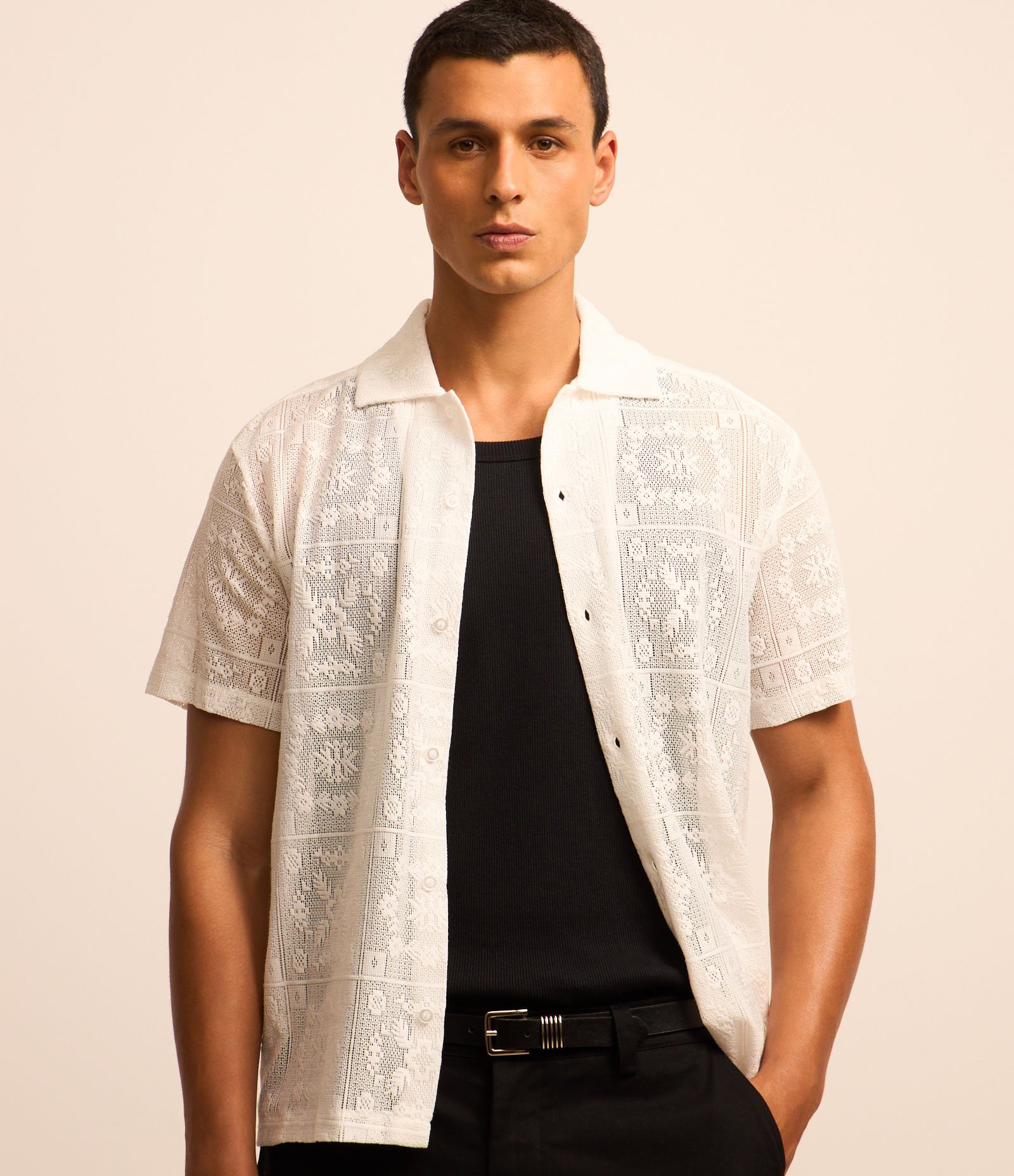Camisa Regular em Algodão com Textura Rendada Branco 4