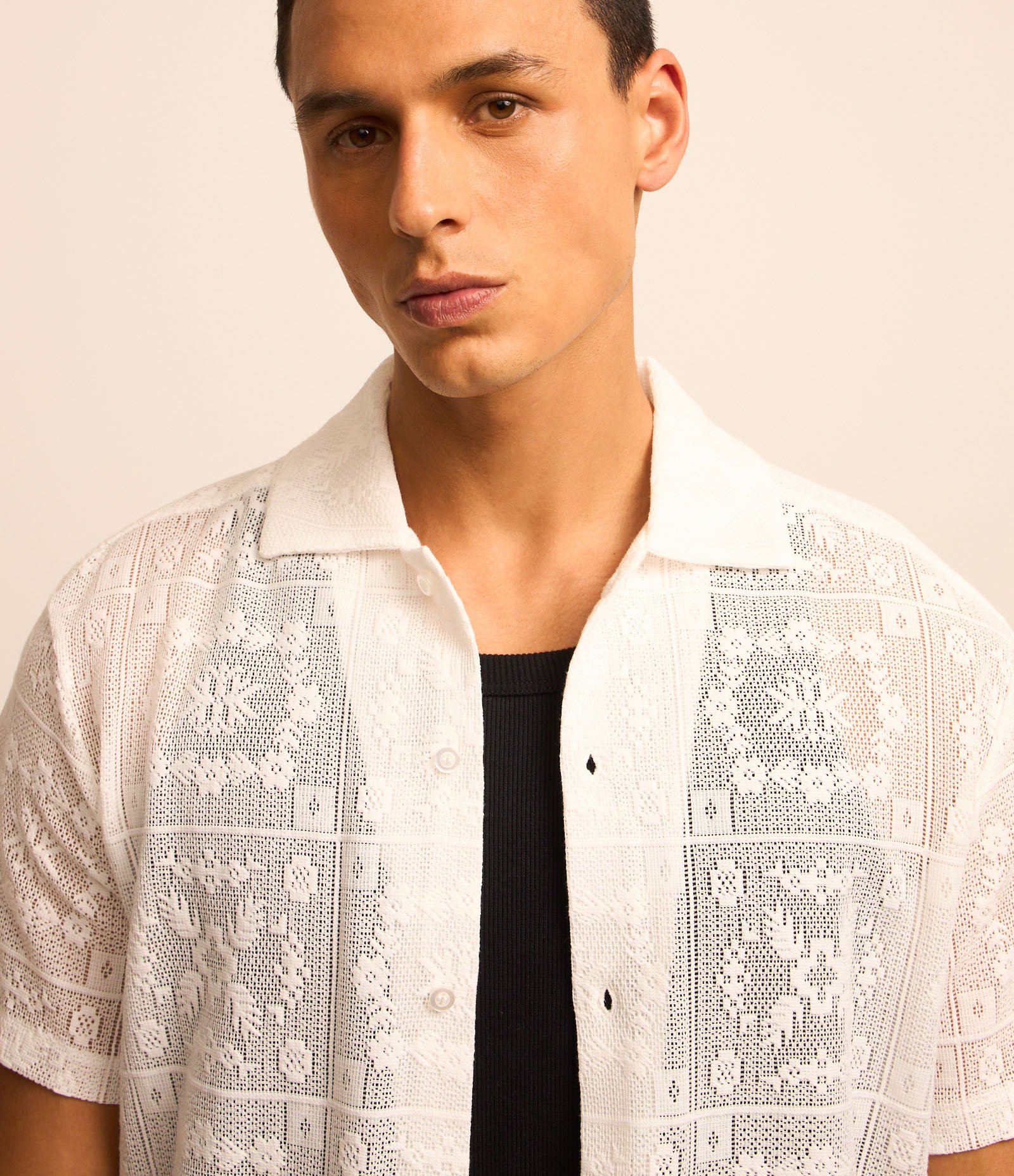 Camisa Regular em Algodão com Textura Rendada Branco 5