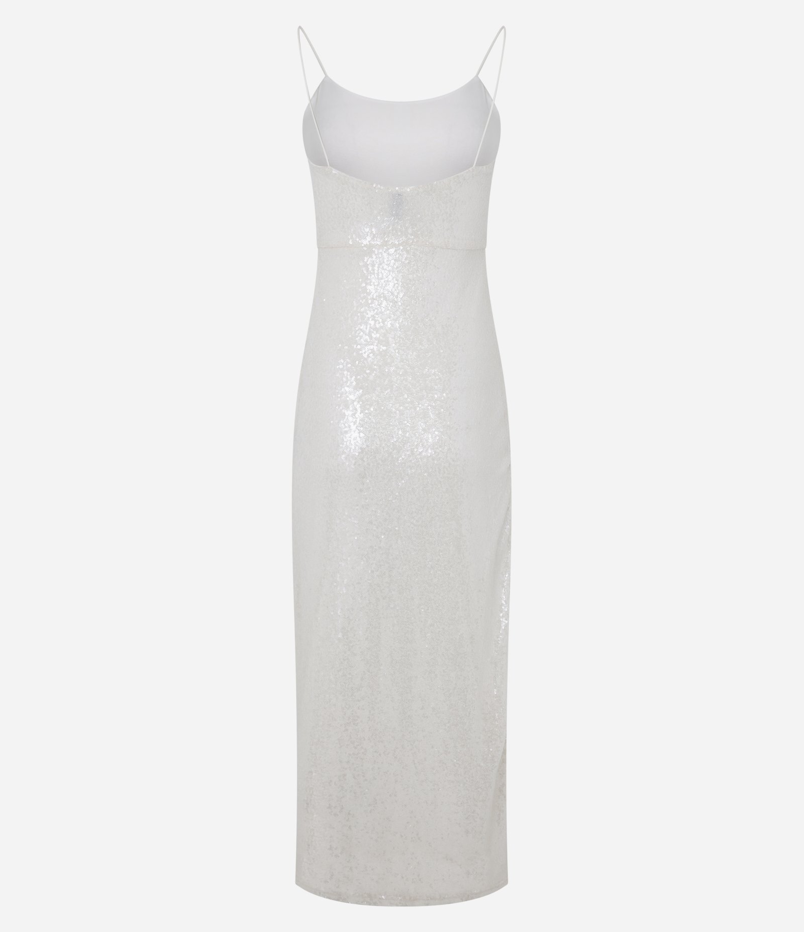 Vestido Longo em Paetê com Transparência e Fenda Off White 3