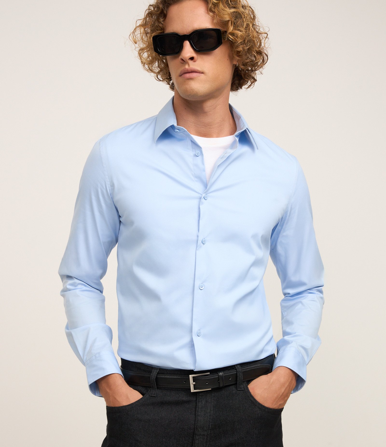 Camisa em Alfaiataria com Toque Premium Gola Lapela e Manga Longa Azul 1