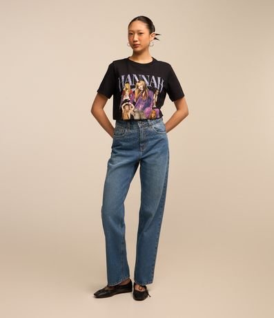 Calça Reta em Jeans com Brilho Calça Reta em Jeans com Brilho