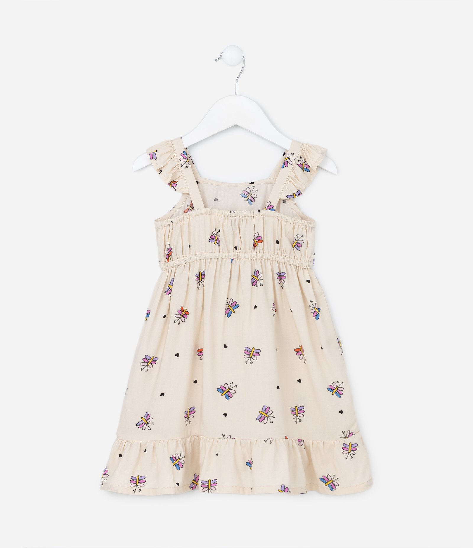 Vestido Infantil com Babadinho e Estampa Borboletas - Tam 1 a 5 Anos Bege 2