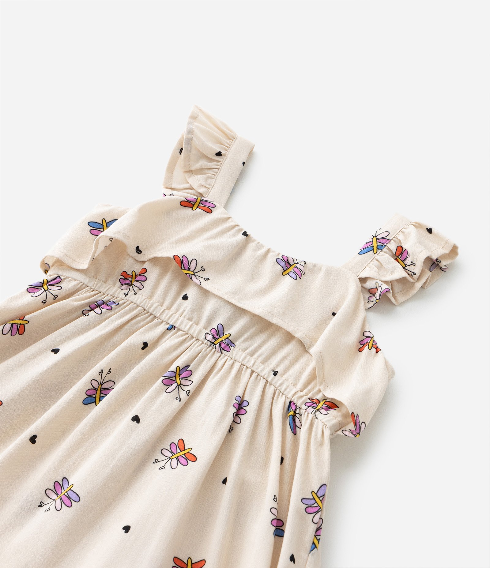 Vestido Infantil com Babadinho e Estampa Borboletas - Tam 1 a 5 Anos Bege 4