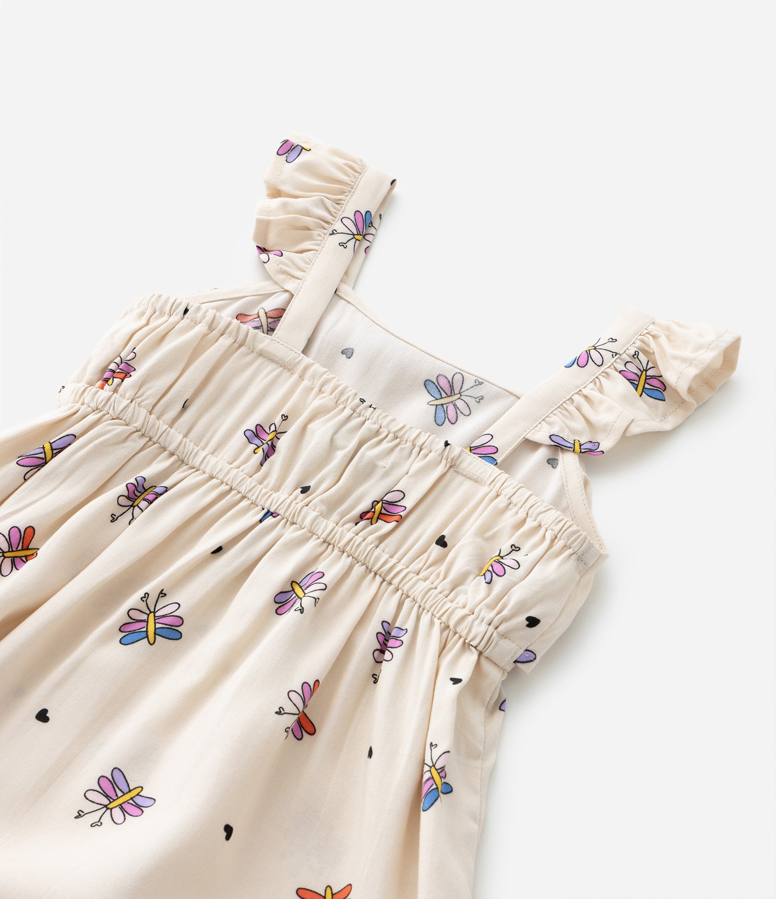 Vestido Infantil com Babadinho e Estampa Borboletas - Tam 1 a 5 Anos Bege 5