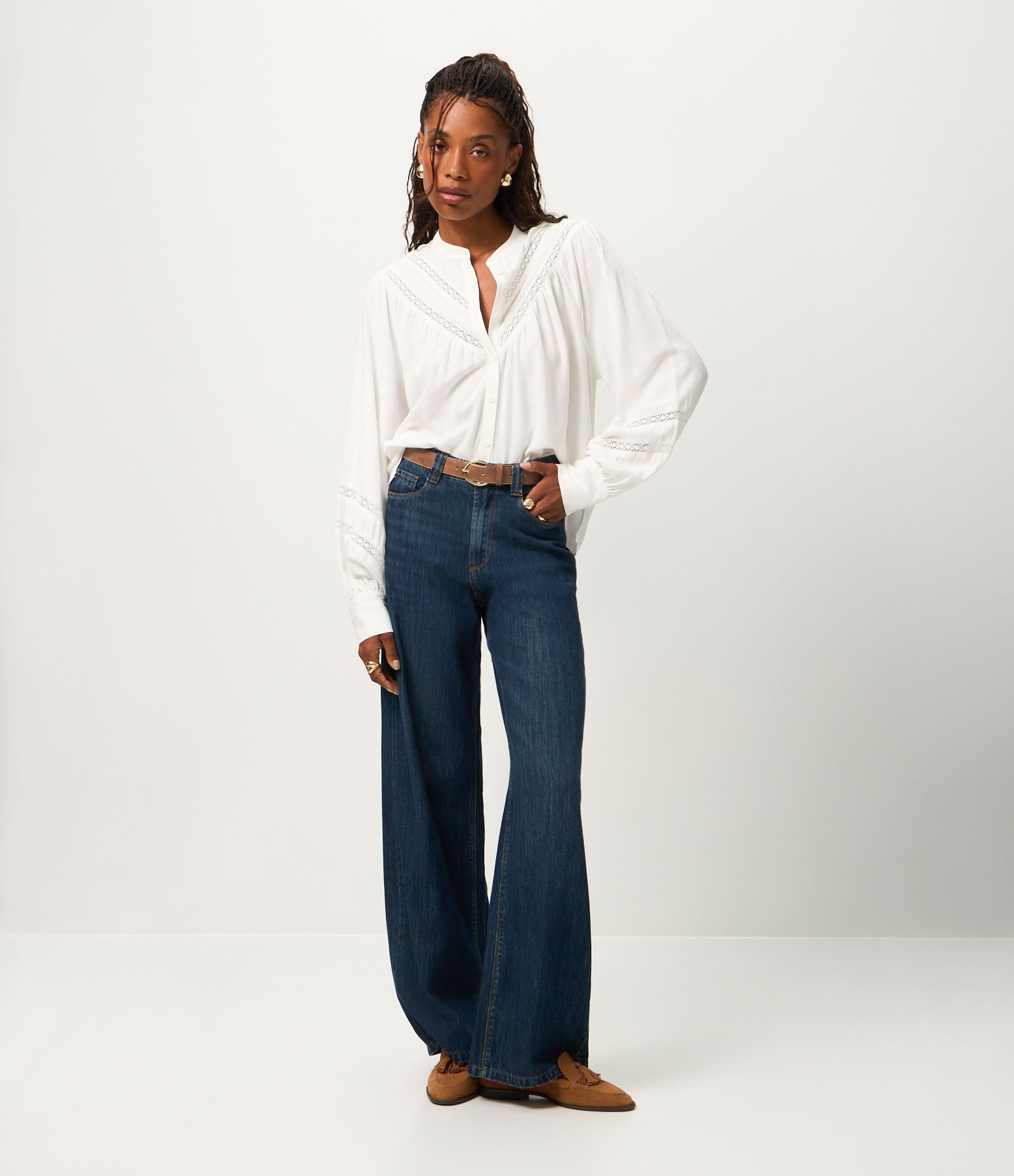 Camisa em Viscose com Detalhes de Entremeios Branco 2