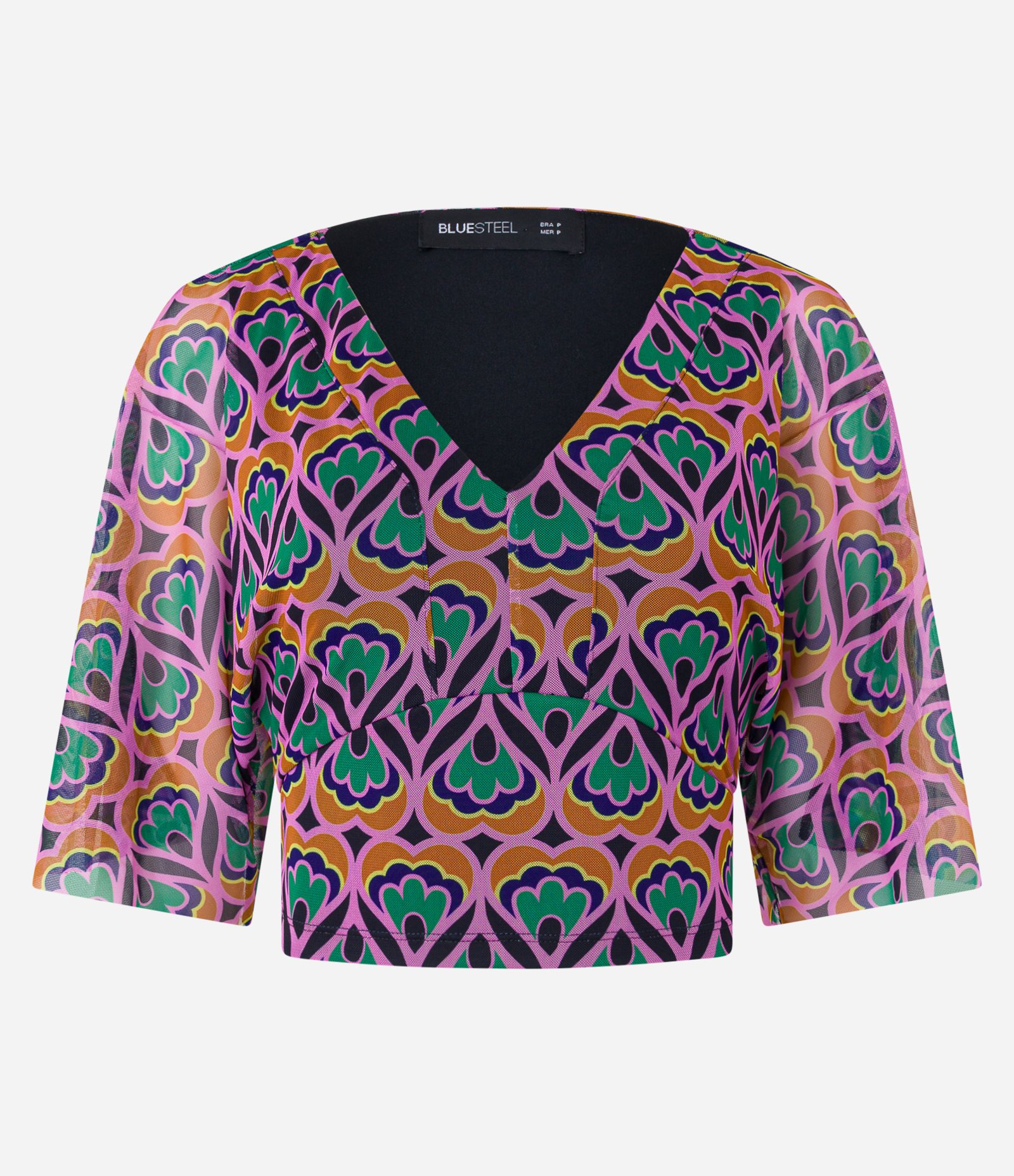 Blusa Cropped em Tule com Manga Ampla Multicores 3