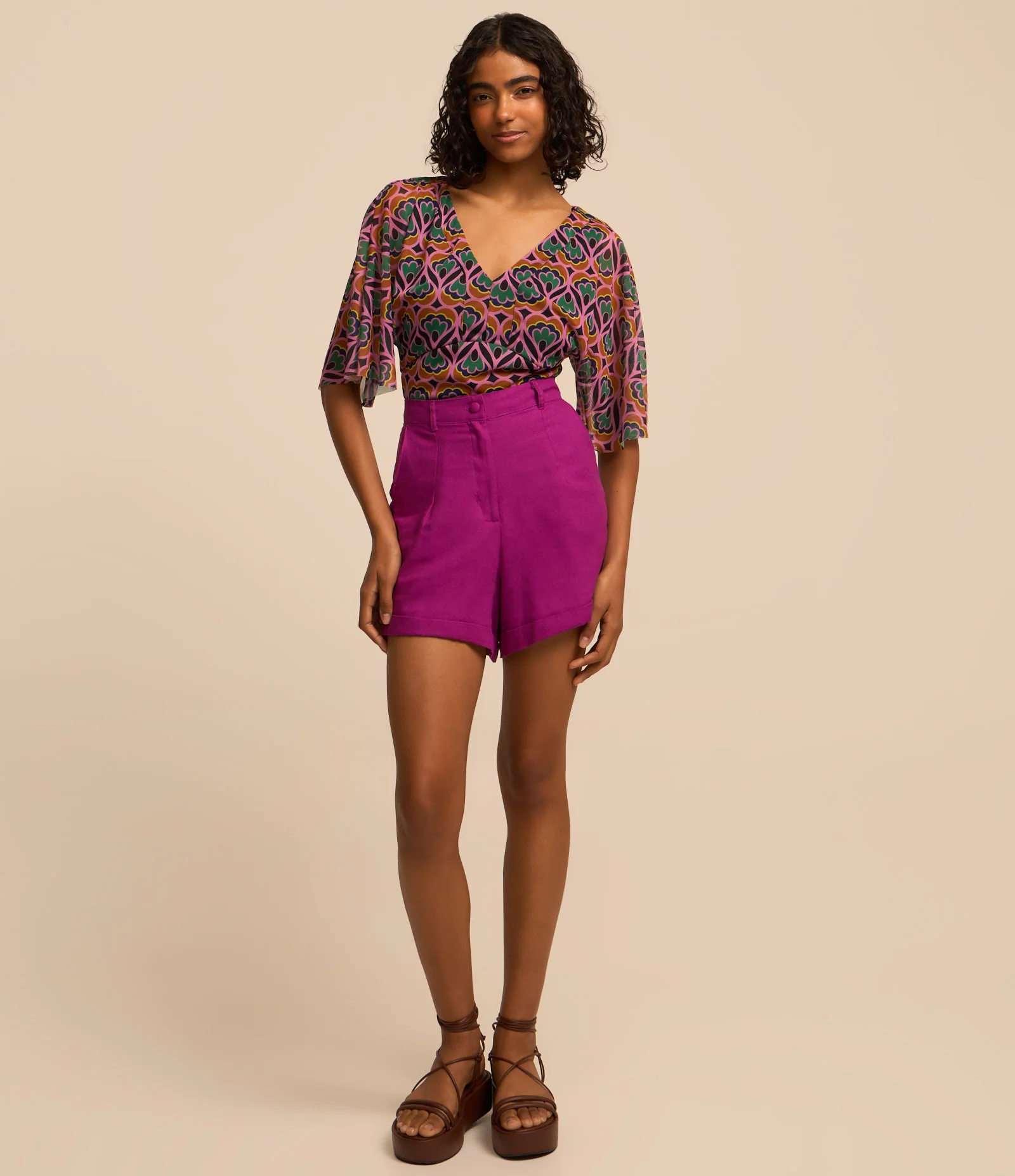 Blusa Cropped em Tule com Manga Ampla Multicores 2